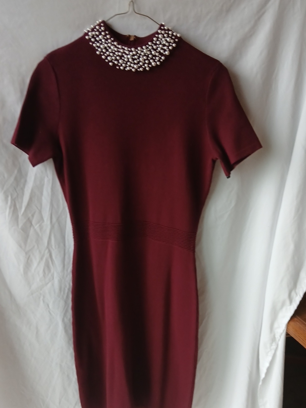 Karl Lagerfeld Paris Women's Burgundy Embellished Jewel Collar Dress